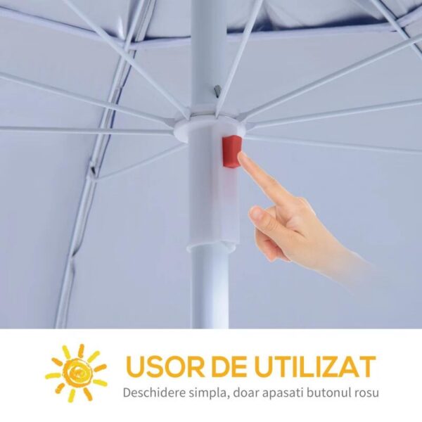 Umbrela plaja/gradina, 2 in 1, albastru si alb, 210 cm - imagine 11