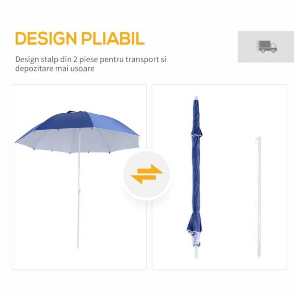 Umbrela plaja/gradina, 2 in 1, albastru si alb, 210 cm - imagine 10