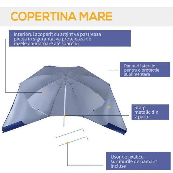 Umbrela plaja/gradina, 2 in 1, albastru si alb, 210 cm - imagine 9