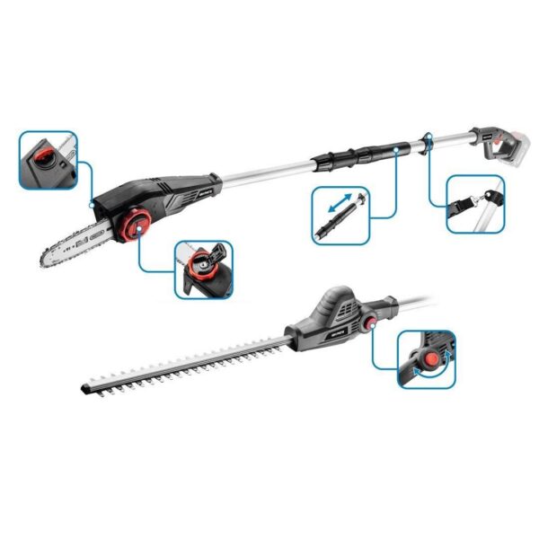 Unealta dublu functionala, drujba, fierastrau gard viu, 18V Li-ion (acumulator neinclus), telescopic, 1.14 /1.87 m, Graphite Energy  - imagine 5