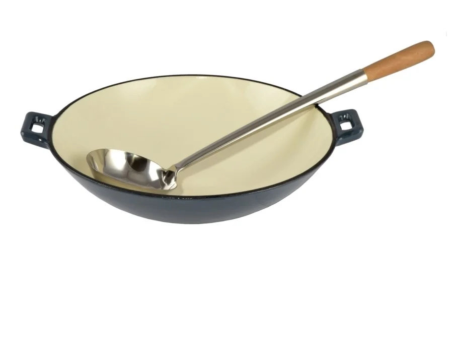 Vas de fonta tip Wok, emailat, albastru, 35.5x11 cm, Perfect Home 1 Vas de fonta tip Wok, emailat, albastru, 35.5x11 cm, Perfect Home