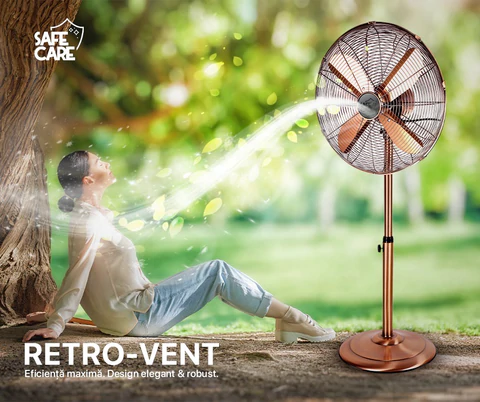Ventilator cu Stativ Retro Max Copper Telecomanda 3 trepte de viteza 50W inaltime reglabila 1