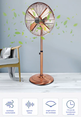 Ventilator cu Stativ Retro Max Copper Telecomanda 3 trepte de viteza 50W inaltime reglabila 2