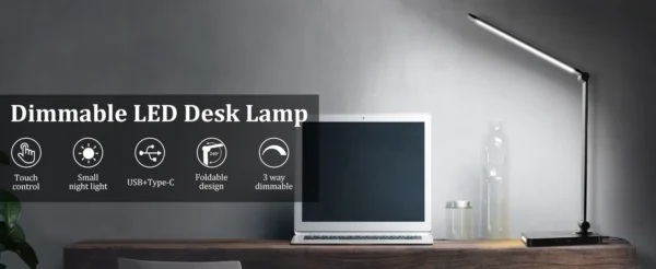 Lampa de birou LED Rovo 5502P, lumina veghe, 5 moduri de lumina, 4 intensitati, 6W, control Touch, USB - imagine 6