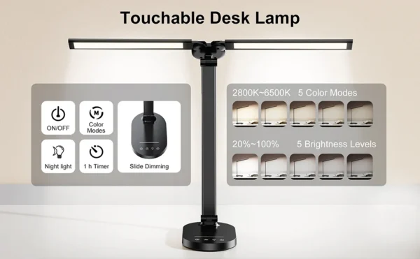 Lampa de birou LED Rovo 5508, lumina veghe, 5 moduri de lumina, 4 intensitati, 14W, control Touch, USB - imagine 8
