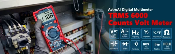 Multimetru digital AstroAI M6KOR, TRMS 6000, Voltmetru cu testare automata AC DC, rezistenta capacitatii, temperatura diode, NCV - imagine 8