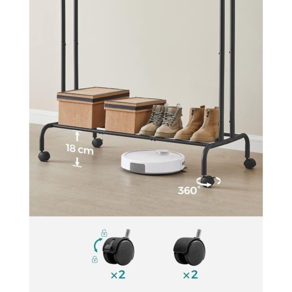 Suport mobil cu roti pentru haine, Artool, cu raft incaltaminte, otel, negru, max 100 kg, 103.5x52.5x155 cm - imagine 8