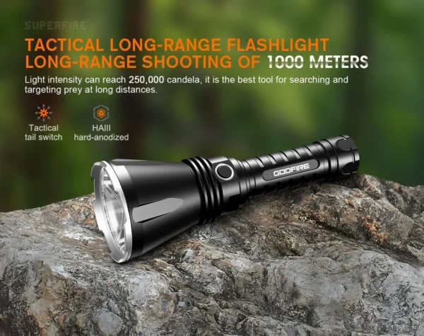 Lanterna tactica LED Godfire TF01, 1000m, 1371lm, aliaj aluminiu, 4800mAh, 245g, 5 moduri - imagine 8