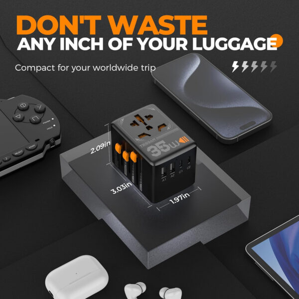 Adaptor priza international Tessan TS-WTA02, 2XUSB, 2XUSB-C ,1XUSB-C incarcare rapida , 35W - imagine 5