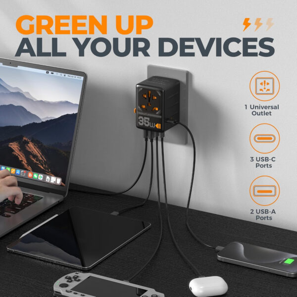 Adaptor priza international Tessan TS-WTA02, 2XUSB, 2XUSB-C ,1XUSB-C incarcare rapida , 35W - imagine 4