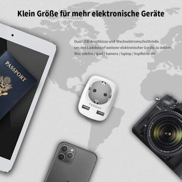 Adaptor Europe to USA Tessan TS-611, EU - US, 2xUSB - 2,4A, 10 A - imagine 5