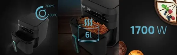 Friteuza cu aer cald, fara ulei Cecotec Cecofry Experience 6000, 1700W, 6L, Control tactil, 9 Programe Presetate - imagine 7