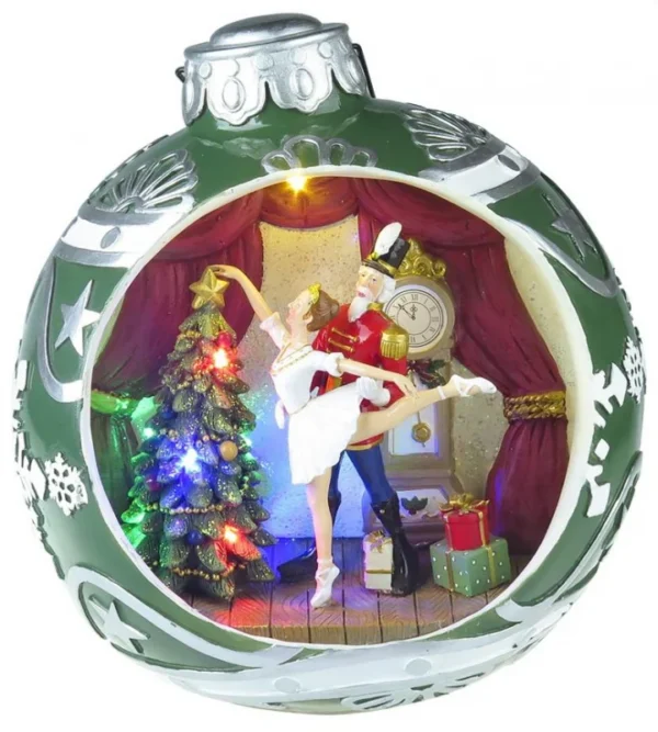 Decoratiune Craciun muzicala, glob de brad cu balerina, LED multicolor, 3xAA, 30.5x26.5 cm - imagine 2