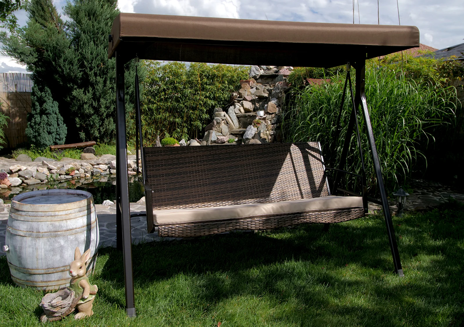 Balansoar gradina, 3 locuri, maro, ratan sintetic, 201x122x182 cm 2 Balansoar gradina, 3 locuri, maro, ratan sintetic, 201x122x182 cm