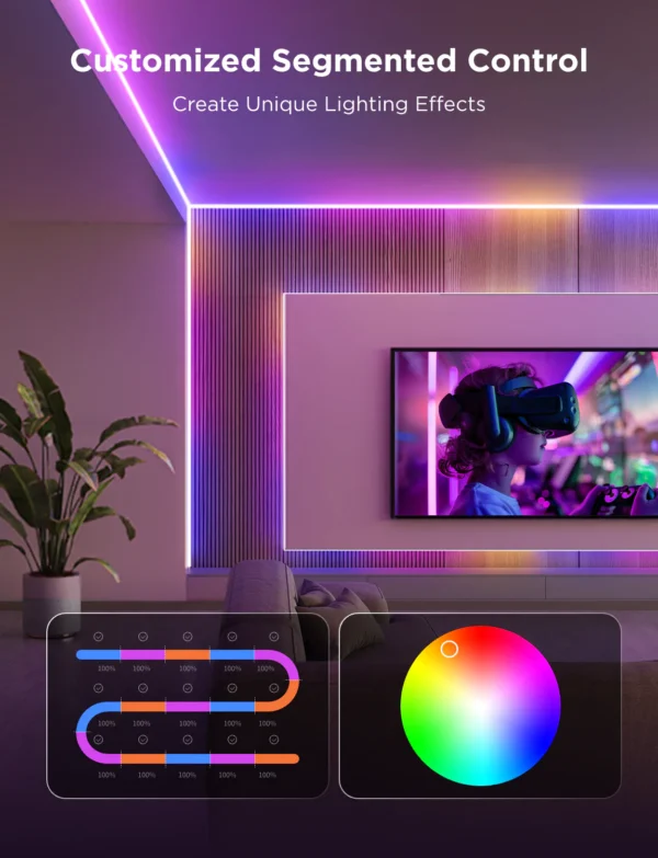 Banda LED Govee COB H61E5 Pro, 3M, RGBIC+W, 1260 LEDs m,  Alexa, Google Asistant, Matter, Bluetooth, Wi-Fi - imagine 4