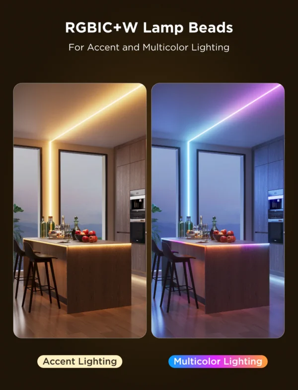 Banda LED Govee COB H61E5 Pro, 3M, RGBIC+W, 1260 LEDs m,  Alexa, Google Asistant, Matter, Bluetooth, Wi-Fi - imagine 3