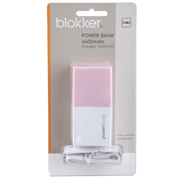 Baterie externa Blokker, 4400 mah, 3.7 v, 1 port usb, roz/alb - imagine 4