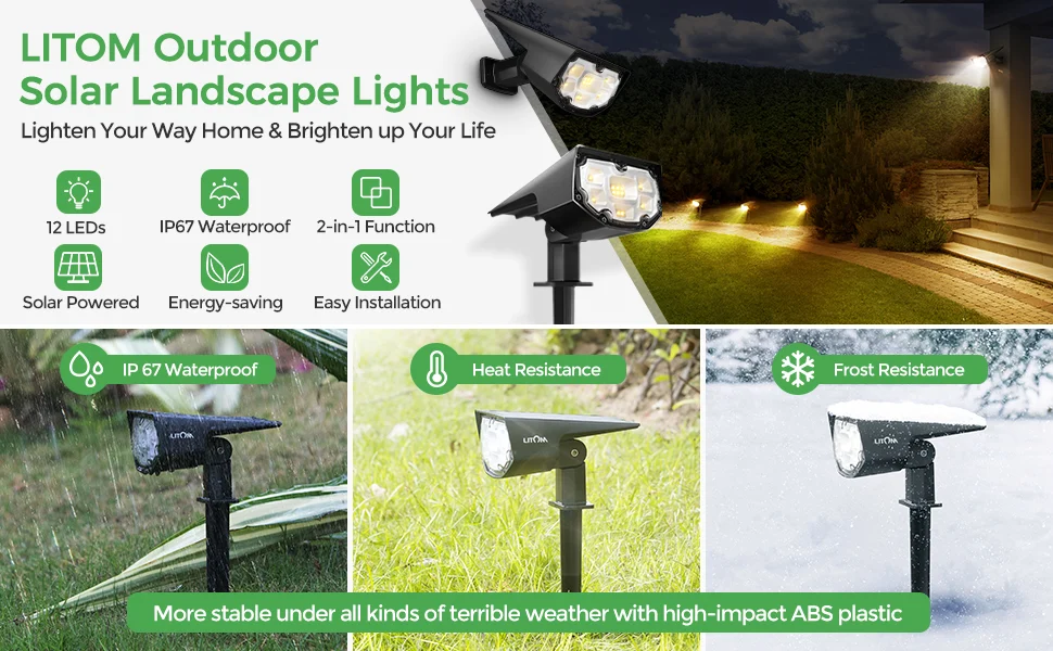 Set 2 bucati Lampa solara LITOM LTCD190 12 leduri, IP67 lumina alba calda, senzor de lumina 1 Set 2 bucati Lampa solara LITOM LTCD190 12 leduri, IP67 lumina alba calda, senzor de lumina