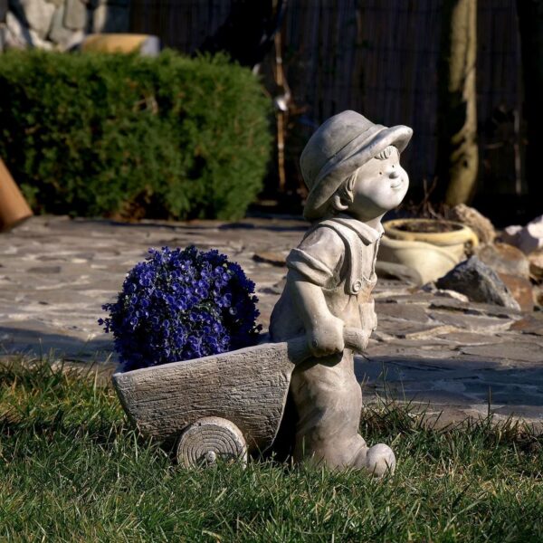 Decoratiune gradina, ceramica, baiat cu roaba in spate, 37x19x47 cm - imagine 4