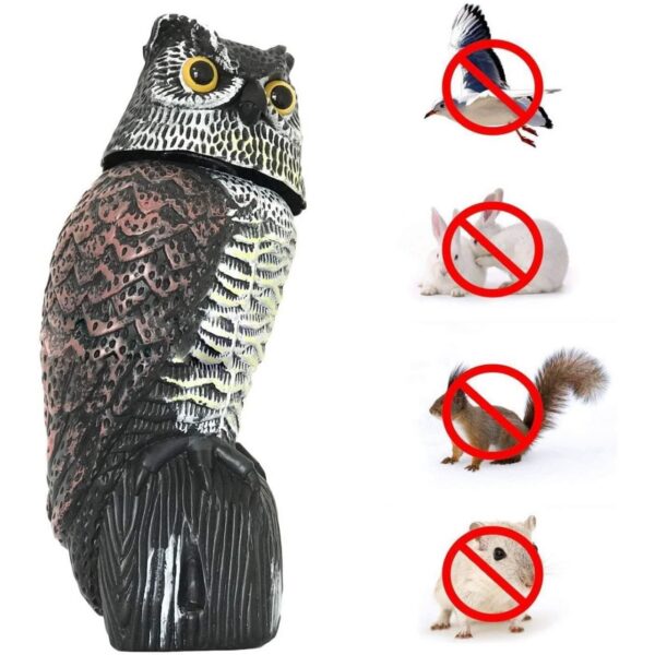 Decoratiune / sperietoare daunatori, solara, Bufnita cap rotativ si ochi luminosi, 43cm - imagine 6