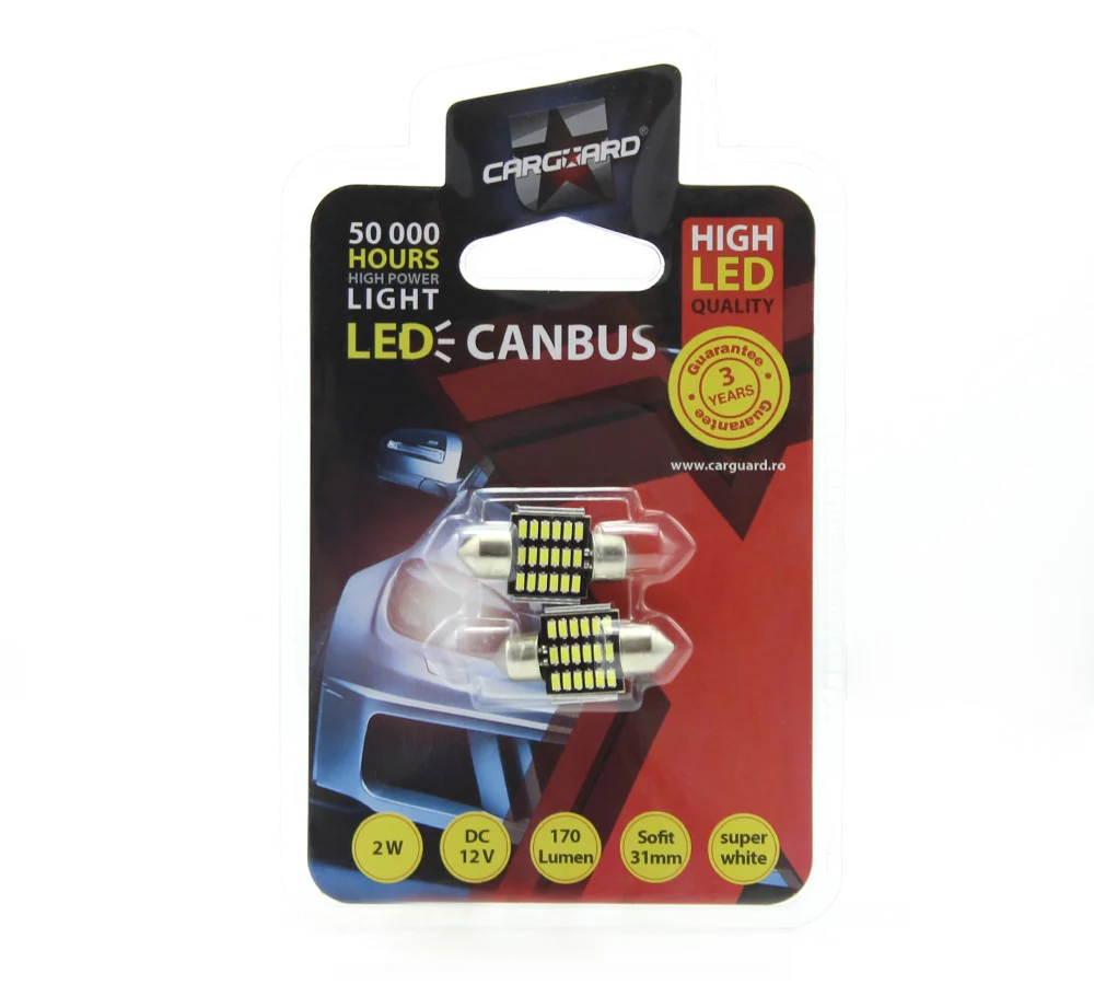 LED sofit pentru plafoniera si numar de inmatriculare Carguard CAN116, 31 mm, 170 lumeni, 12V, set 2 buc