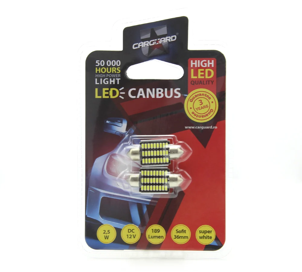 LED sofit pentru plafoniera si numar de inmatriculare Carguard CAN117, 36 mm, 189 lumeni, 12V, set 2 buc