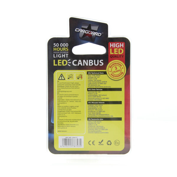 LED sofit pentru plafoniera si numar de inmatriculare Carguard CAN117, 36 mm, 189 lumeni, 12V, set 2 buc - imagine 5