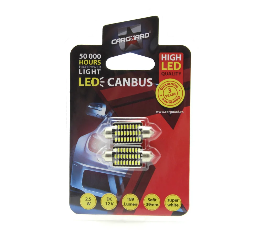 LED sofit pentru plafoniera si numar de inmatriculare Carguard CAN118, 39 mm, 189 lumeni, 12V, set 2 buc