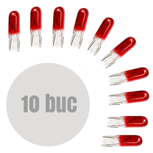 Bec pentru bord T5 12V 2W Carguard, set 10 bucati, rosu - imagine 1
