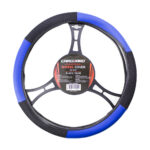 Husa volan auto Carguard, negru/albastru, piele ecologica, 38 cm