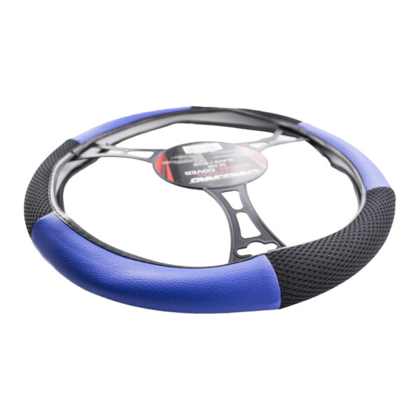 Husa volan auto Carguard, negru/albastru, piele ecologica, 38 cm - imagine 4