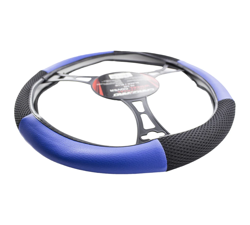 Husa volan auto Carguard, negru/albastru, piele ecologica, 38 cm