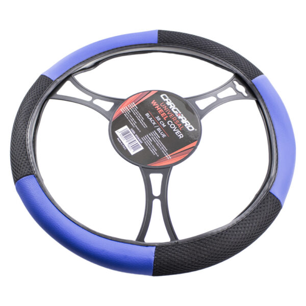 Husa volan auto Carguard, negru/albastru, piele ecologica, 38 cm - imagine 5