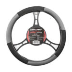 Husa volan auto Carguard, negru/gri, piele ecologica, 38 cm