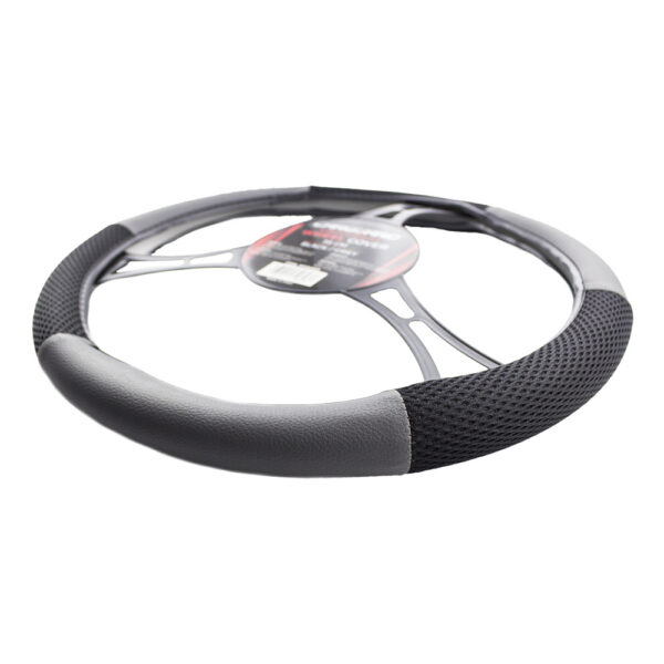 Husa volan auto Carguard, negru/gri, piele ecologica, 38 cm - imagine 4