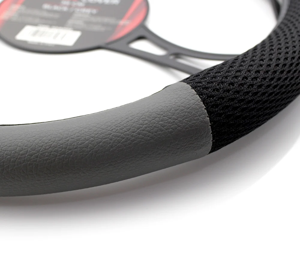 Husa volan auto Carguard, negru/gri, piele ecologica, 38 cm