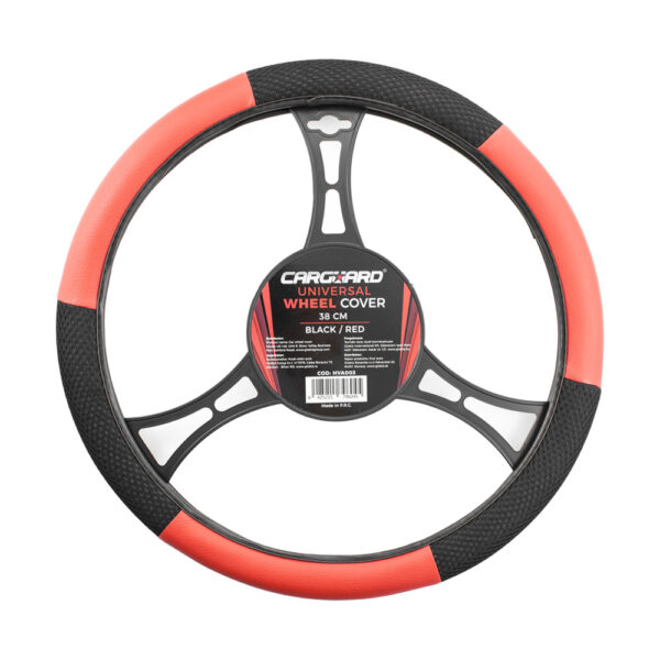 Husa volan auto Carguard, negru/rosu, piele ecologica, 38 cm - imagine 1