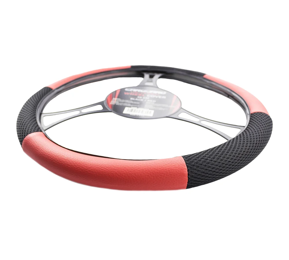 Husa volan auto Carguard, negru/rosu, piele ecologica, 38 cm