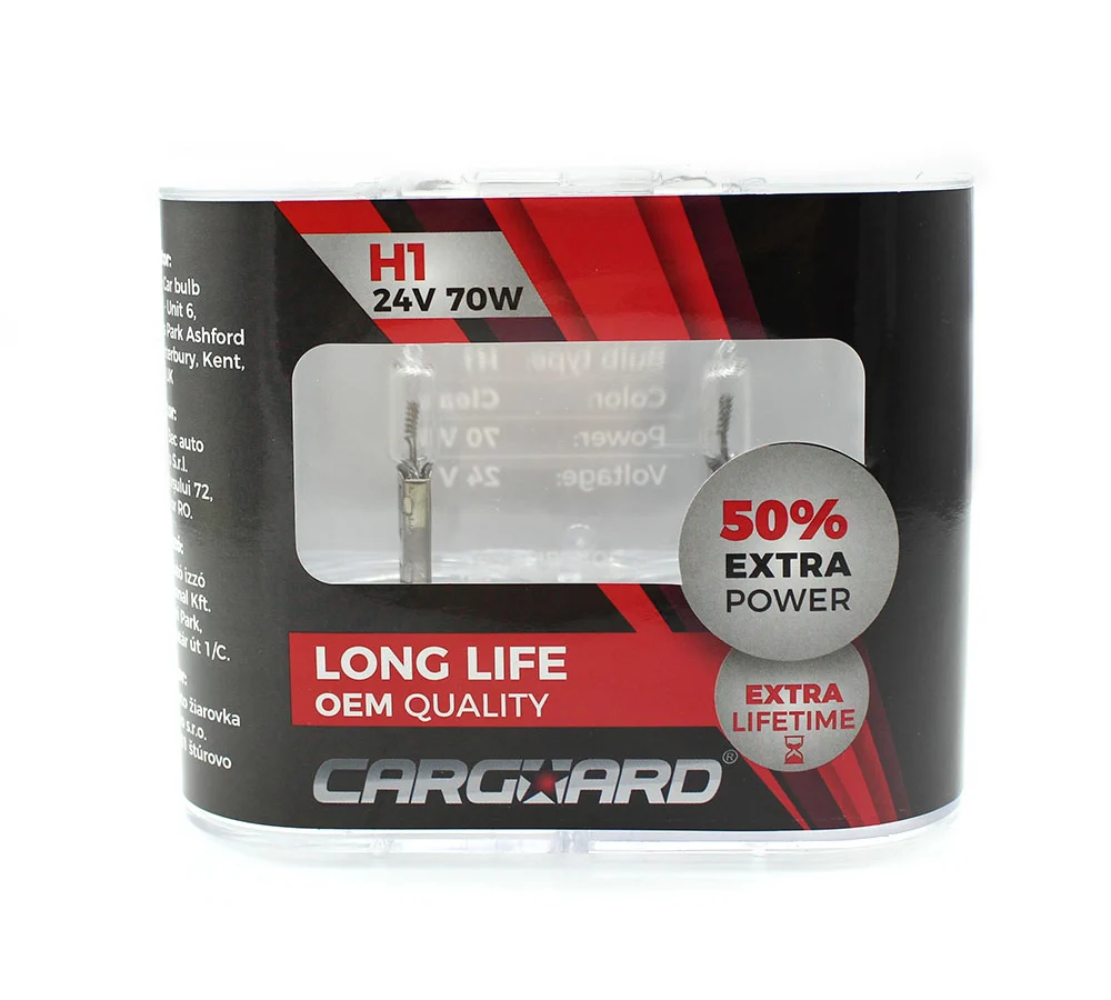 Set 2 Becuri Halogen H1 24V 70W Carguard, +50% intensitate, Long Life 2 Set 2 Becuri Halogen H1 24V 70W Carguard, +50% intensitate, Long Life