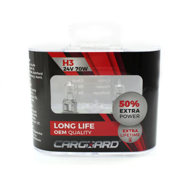 Set 2 becuri Halogen H3 24V 70W Carguard, +50% intensitate, Long Life - imagine 1