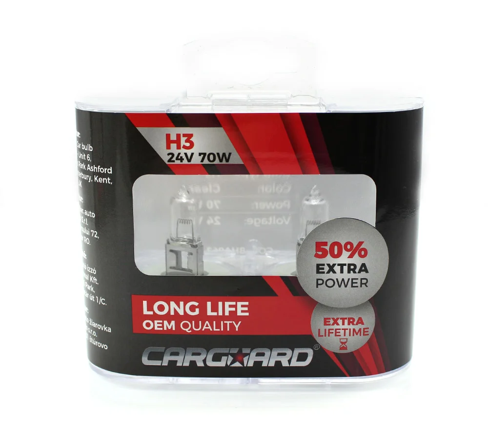 Set 2 becuri Halogen H3 24V 70W Carguard, +50% intensitate, Long Life 1 Set 2 becuri Halogen H3 24V 70W Carguard, +50% intensitate, Long Life