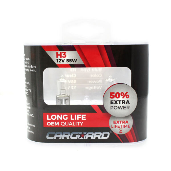 Set 2 becuri Halogen H3 12V 55W Carguard, +50% intensitate, Long Life - imagine 3