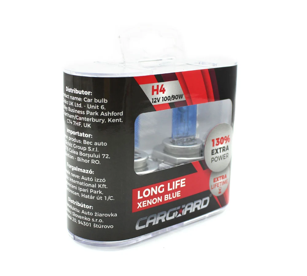 Set 2 becuri Halogen H4 12V 100W Carguard, +130% intensitate, Long Life