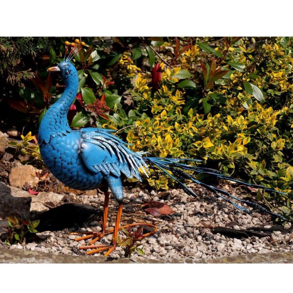 Decoratiune gradina, metalica, paun albastru, 23x70x46 cm - imagine 5