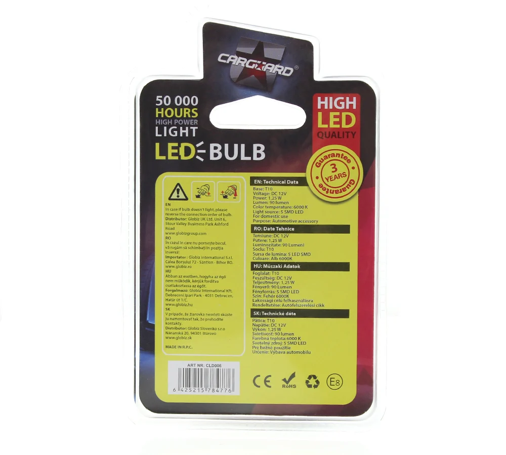 LED pentru interior/portbagaj Carguard CLD006, 90 lumeni, T10, 12V, set 2 buc