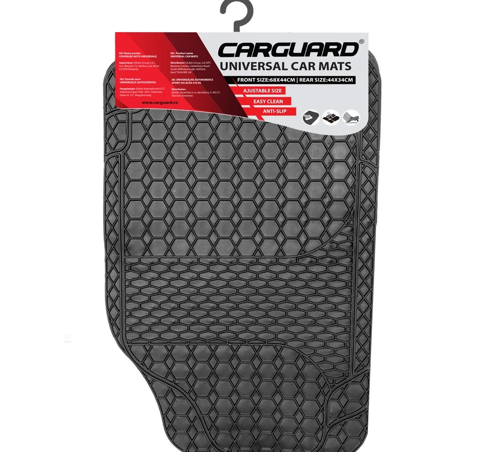 Covorase auto universale ajustabile, negre, Carguard, PVC, 68 x 44 cm / 44 x 34 cm