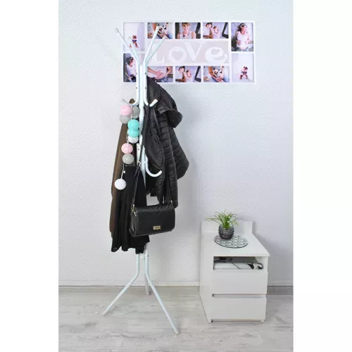 Cuier vertical metalic Ruhhy, 170 cm, 12 carlige, 3 niveluri de agatare, Alb 2 Cuier vertical metalic Ruhhy, 170 cm, 12 carlige, 3 niveluri de agatare, Alb