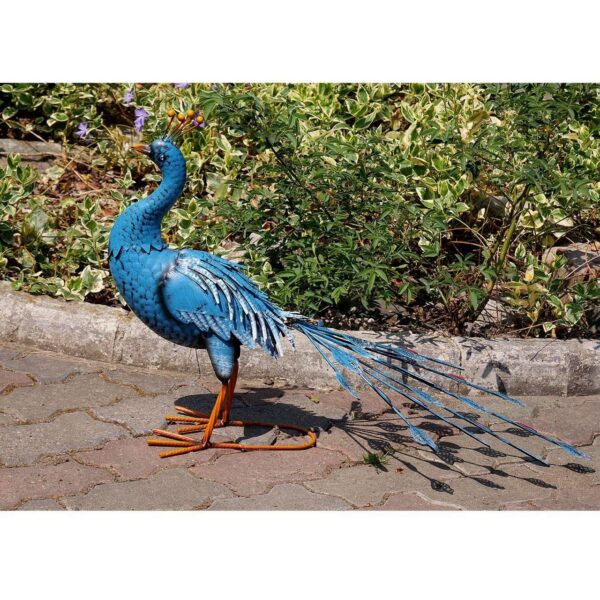 Decoratiune gradina, metalica, paun albastru, 23x70x46 cm - imagine 6