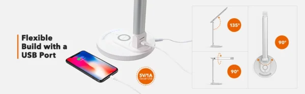 Lampa LED de birou Smart TaoTronics TT-DL036, cu incarcator wireless, control touch, USB, 12W, 410 lm, Alb - imagine 12