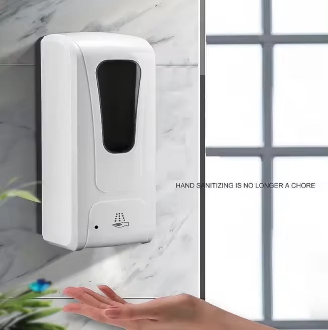 Dispenser automat de soltie dezinfectanta si sapun lichid cu senzor touch-less, 1000 ml, alimentare DC si baterii, alb 1 Dispenser de dezinfectant si sapun automat cu senzor touch-less, 1000 ml